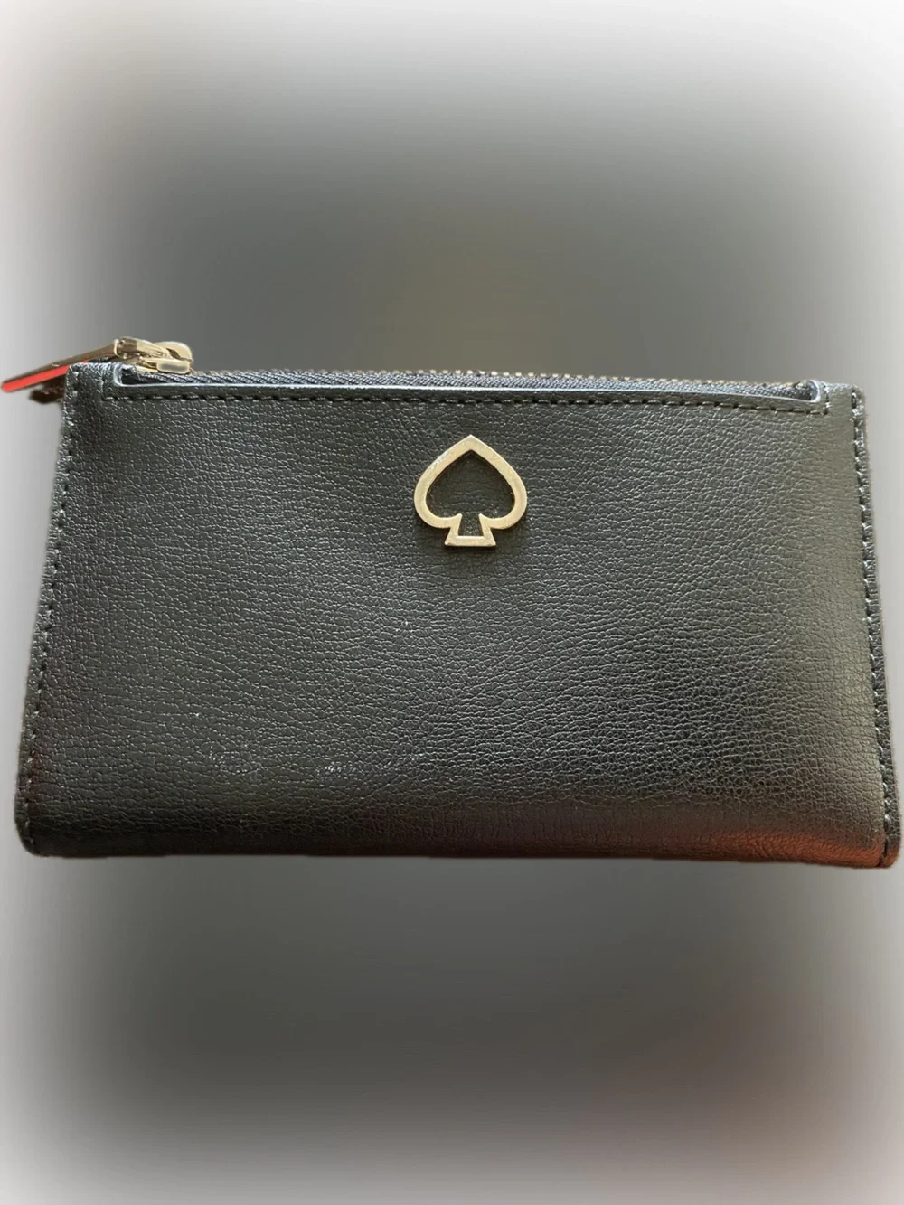 kate spade black leather bi-fold wallet with gold logo